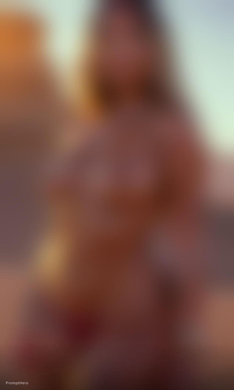 AI generated: A realistic curvy female in a jewelleries without clothes standing in a desert, showcasing her allur...