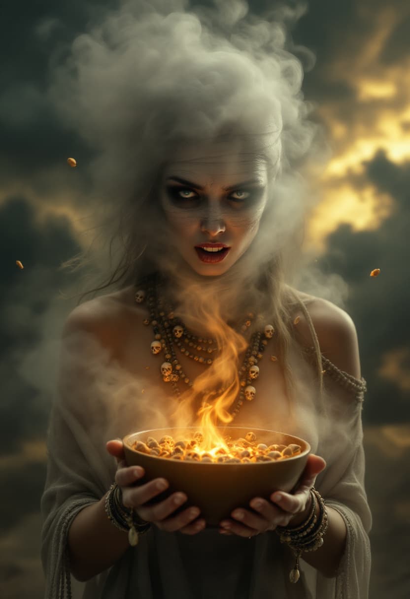 AI generated: Create an image that presents a dramatic and intense scene against the backdrop of a cloudy and chao...