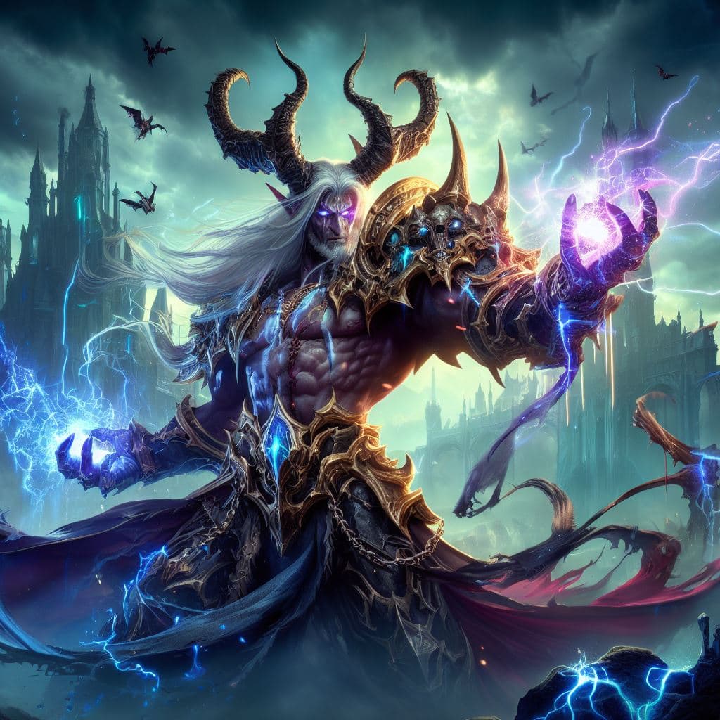 AI generated: a badass Illidan with magical effects, heavy damages, proud pose, epic composition, Ultrakill, Pragm...