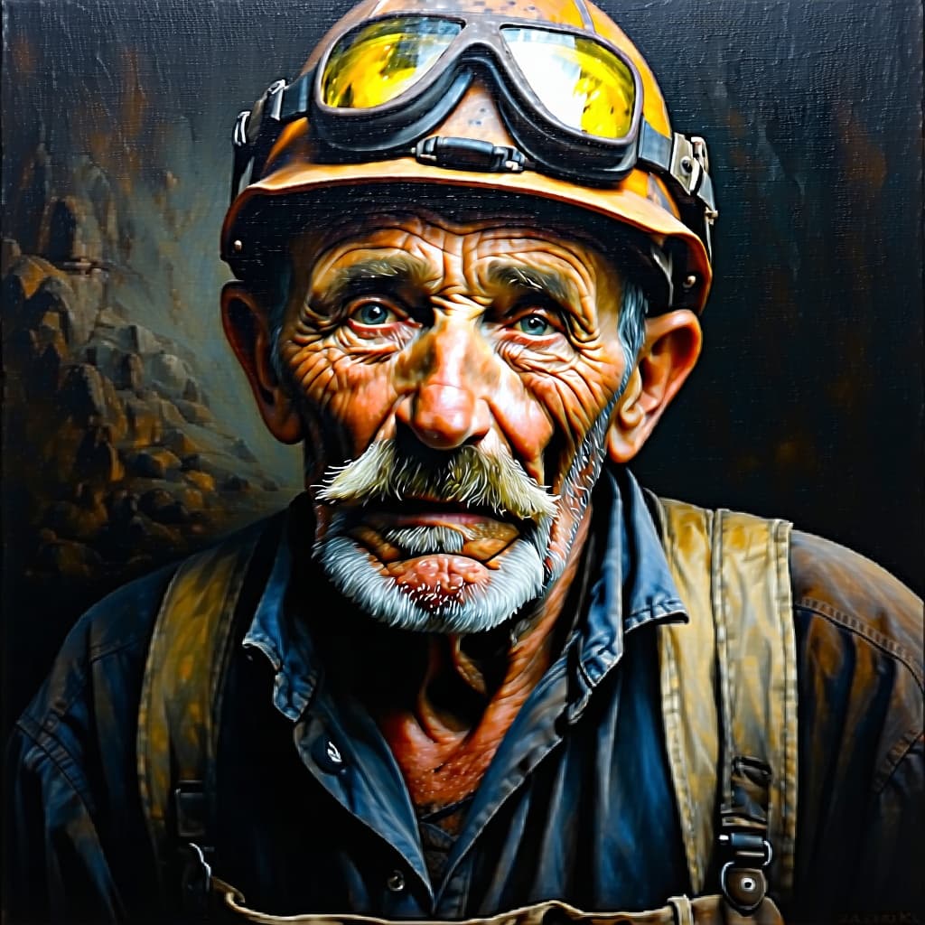 AI generated: a portrait of an old coal miner in 19th century, beautiful painting with highly detailed face by gre...
