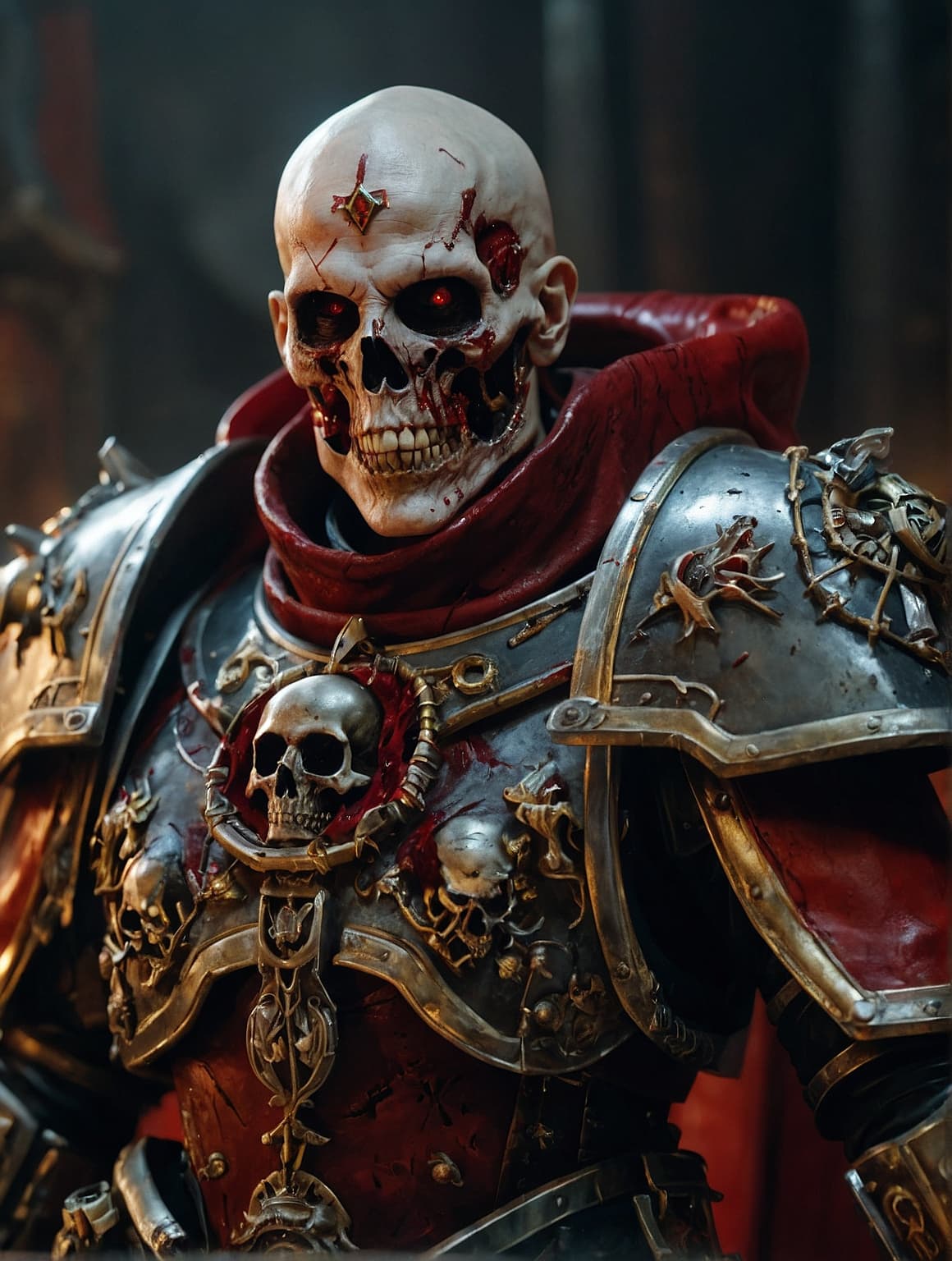 AI generated: full body shot of a very high detailed Chaos Space Marine, photorealistic,warhammer 40000, in a batt...