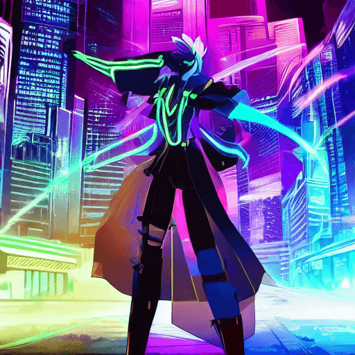 AI generated: A stylized anime character in a futuristic cyberpunk outfit with glowing neon accents, high contrast...
