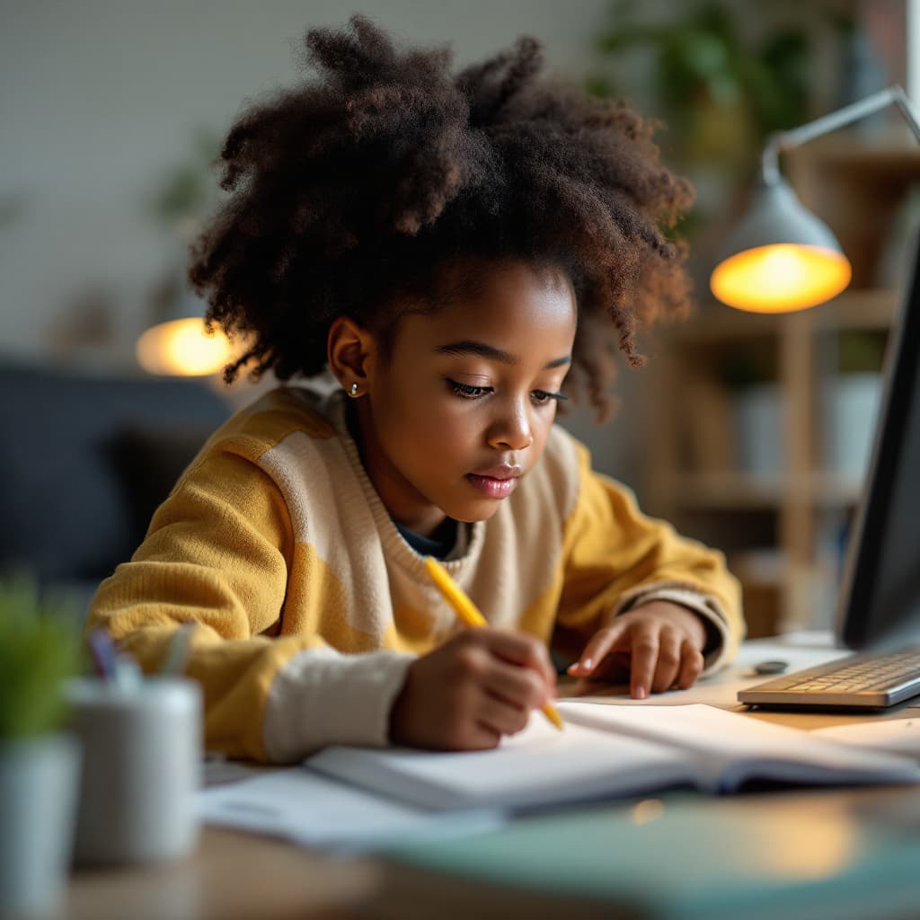 AI generated: High resolution photograph, an african brownie girl reads a computer science ,wide angle 