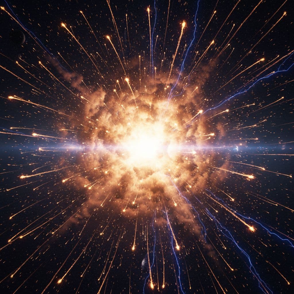 AI generated: FLYING GLOWING PARTICLE FROM EXPLOSION