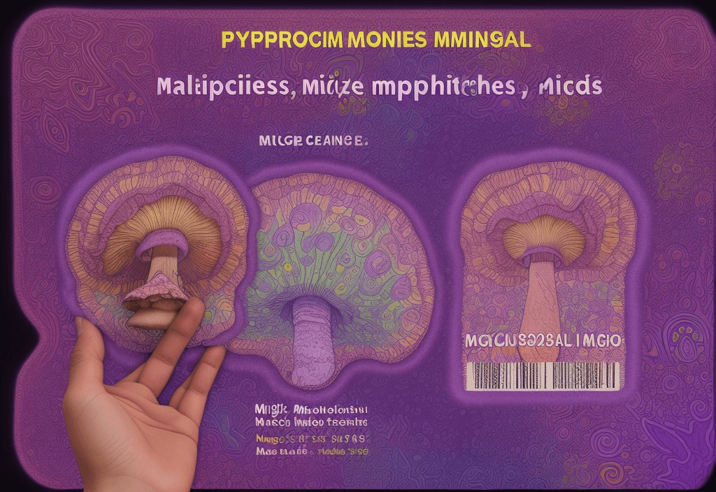 AI generated: Hyper realistic Psychedelic ticket for a trip, hallucinogenic mushrooms, happiness, purple, name of ...