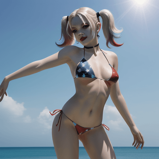 AI generated: Harley Quinn in transparent bikini  