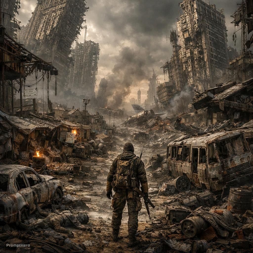 AI generated: Post-apocalyptic world, intricate, highly detailed --ar 9:16 --chaos 25  --s 5000 --q 2