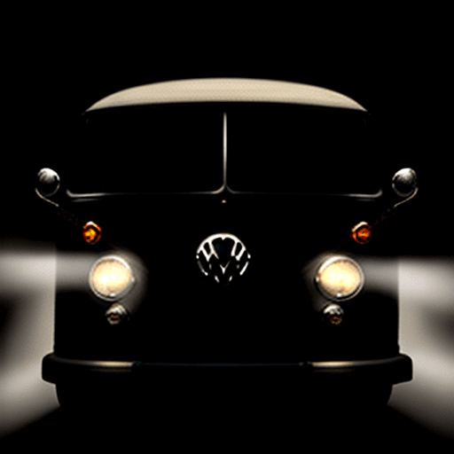 AI generated: Create an image of a vintage VW Bus dramatically illuminated by a shaft of light, casting shadows an...
