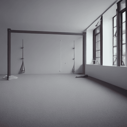 AI generated:  room,for gymnastics and  yoga ,night,  sports room,white walls,  without windows, ceiling without l...