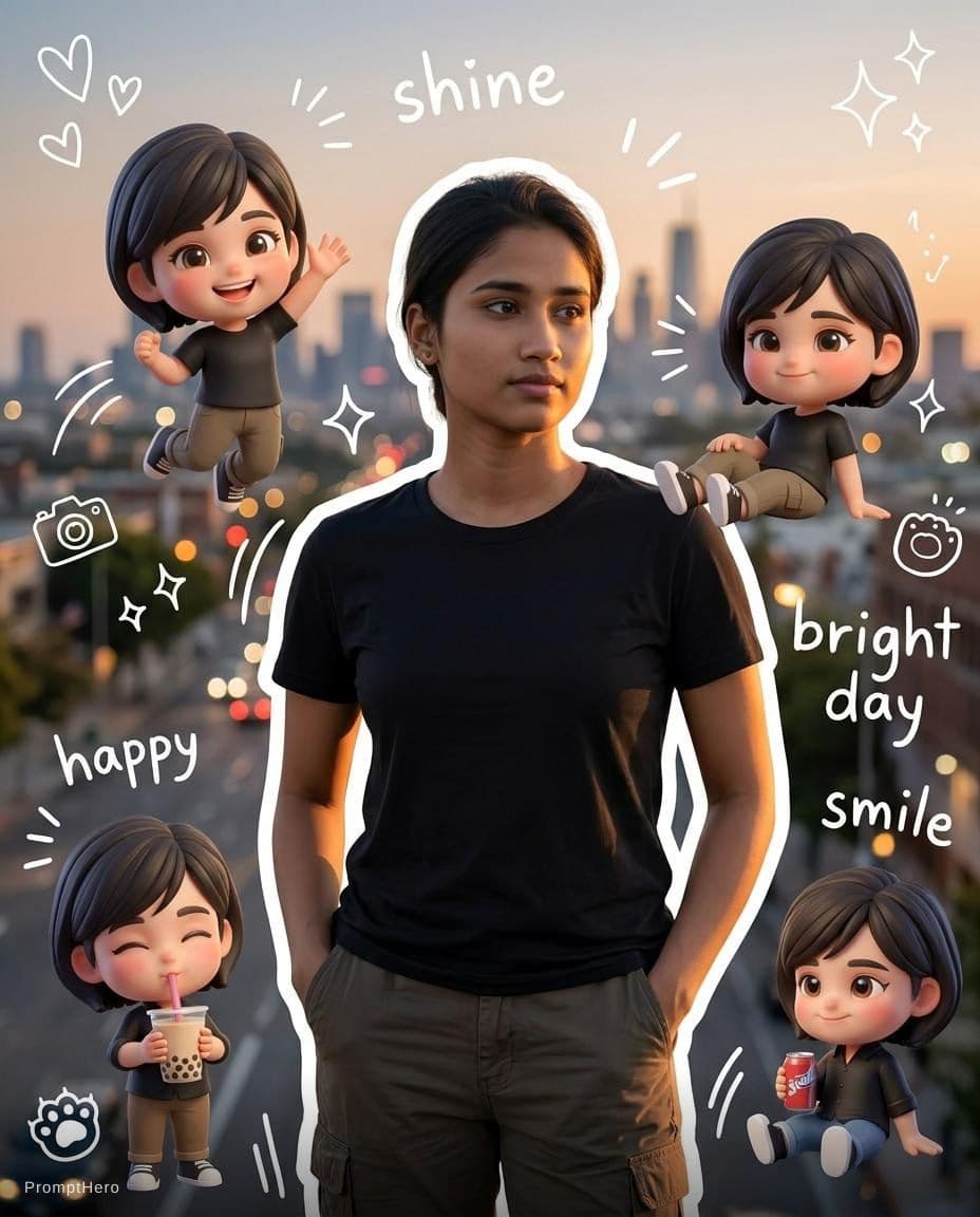 AI generated: photography, front view, dynamic range, female model, upper-body, black T-shirt, dark khaki cargo pa...
