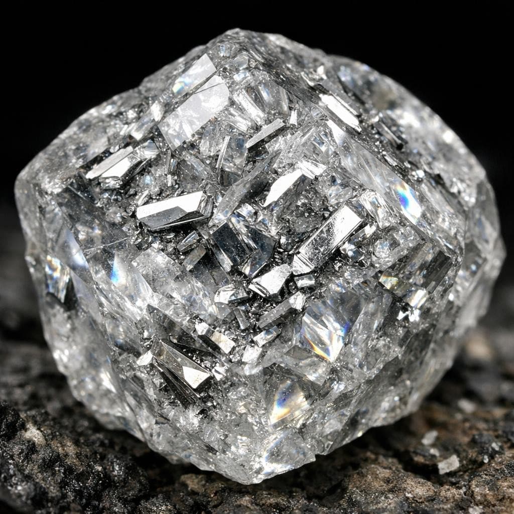AI generated: a brilliant yet rough diamond with shards of platinum scattered through out it