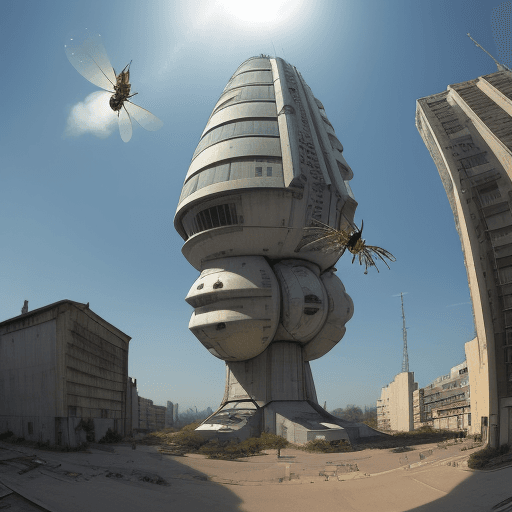 AI generated: town ship poor architecture environnement / with giant insect and dynosaure/ poor population and jet...