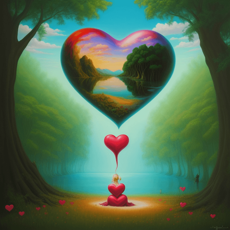 AI generated: Painting, Surreal art, heart, love and nature