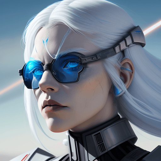 AI generated: female Sith lord from STAR WARS, white blue hair, beautiful girl, detailed face, flying sky, front f...