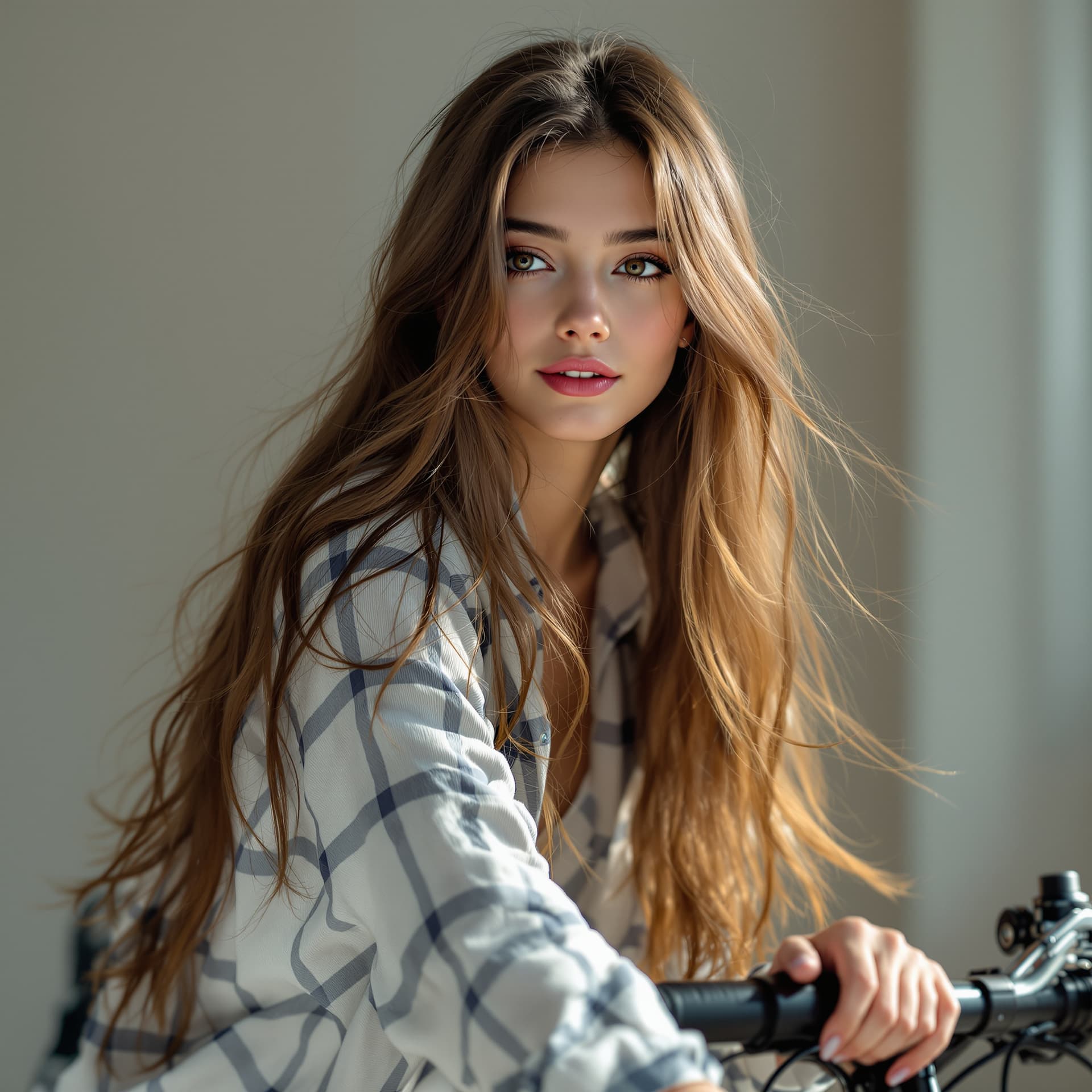AI generated: A hyper-realistic compose, hot, beautiful girl, 18 years old, with long, shiny brown hair. His eyes ...