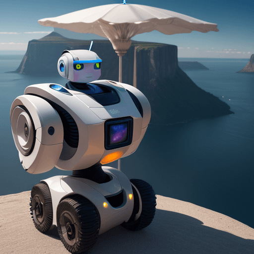 AI generated: /imagine prompt: An ultra-high-definition image of an AI robot traveling the world, with the robot d...