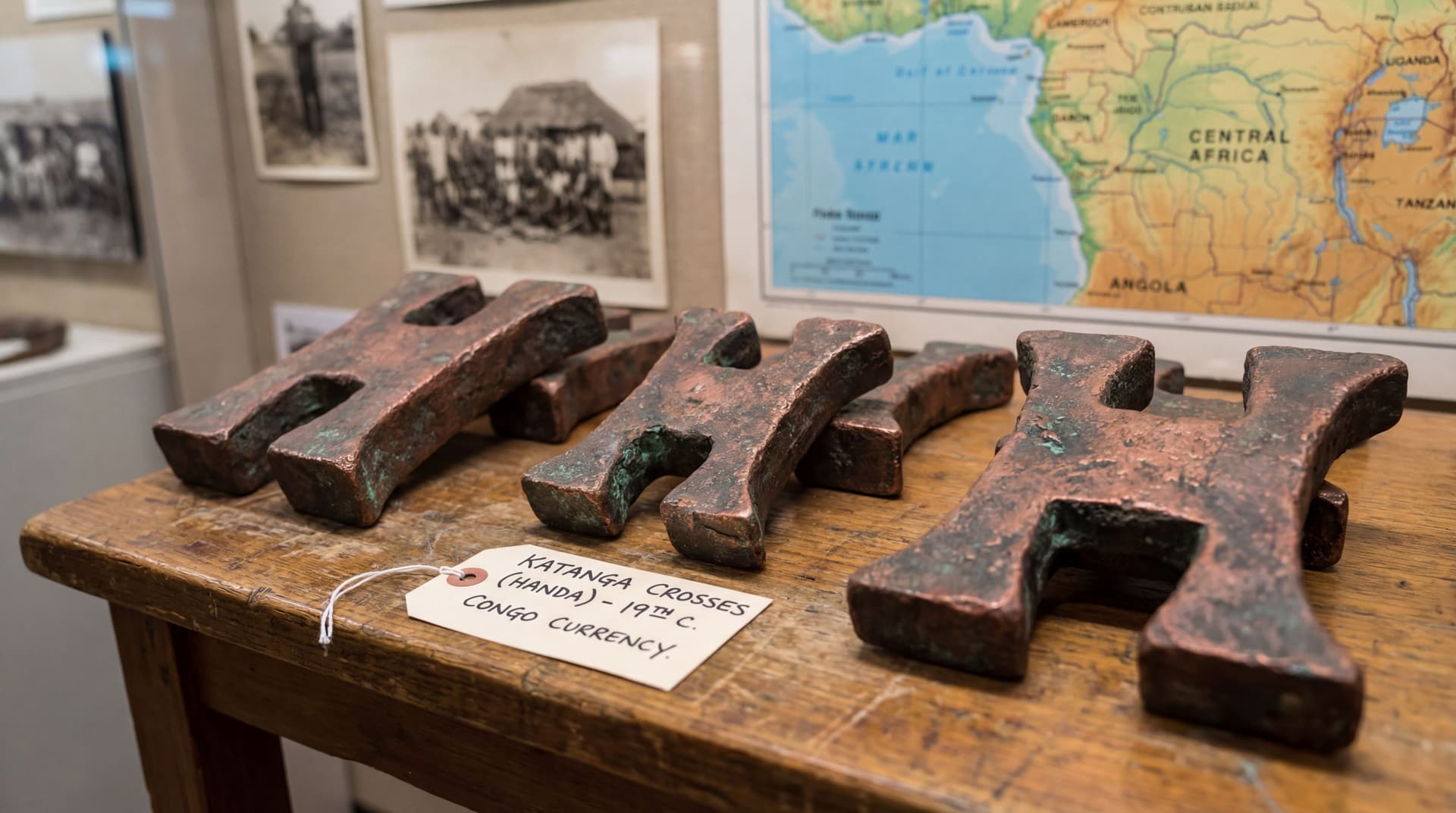 AI generated: Copper Ingots: In the Congo, "cross-shaped" copper ingots used as currency. historical detail.