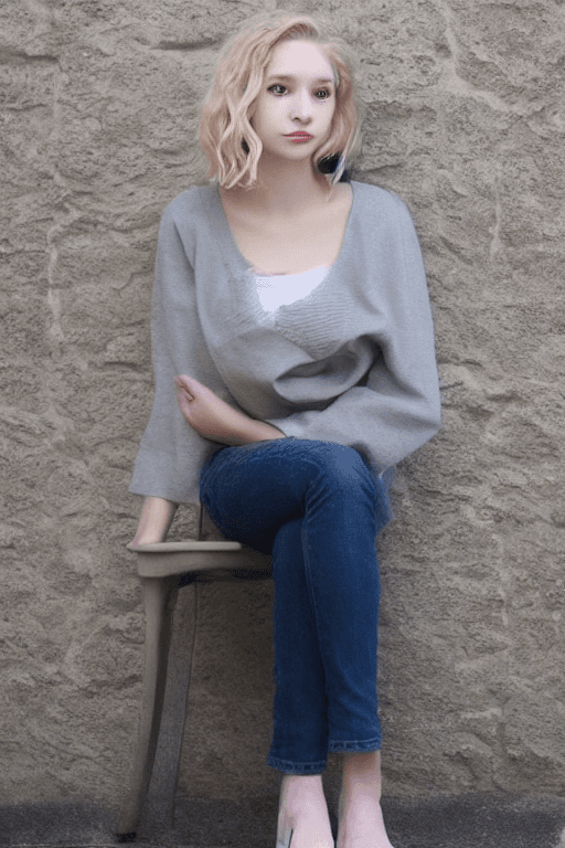 AI generated: short, beautiful Mid Western girl with blonde wavy hair, grey eyes, pale skin, petite, very small br...