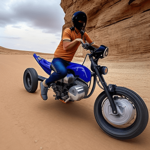 AI generated: SCIMMIA CHE CORRE IN MOTO NEL DESERTO