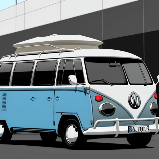 AI generated: two volkswagen bullis, kissing each other like humans, comic style