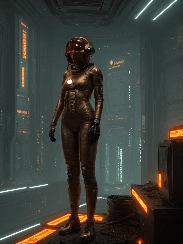 AI generated: The player is wearing an astronaut helmet, in the style of cyberpunk dystopia, 32k uhd, womancore, b...