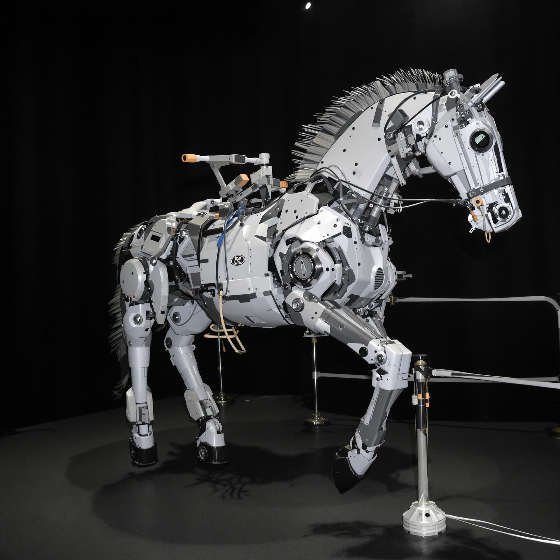 AI generated: High resolution photography.  A robotic horse, driven by a software engineer.



