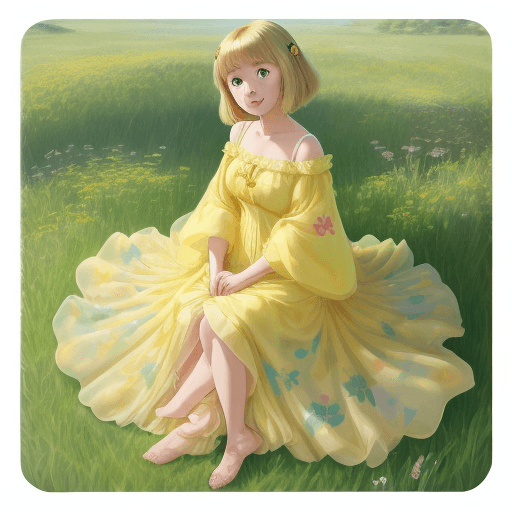 AI generated: Disney style, with natural makeup, oil painting by Naomi Okubo, kawaii, anime chibi, a yellow Labrad...