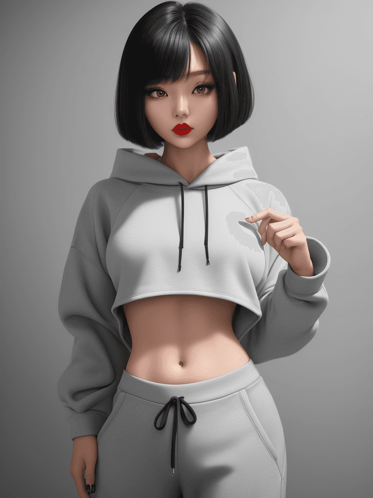 AI generated: 1 girl, beautiful realistic Korean girl, (Cute Loose Bob hair), (wearing a transparent cropped hoodi...