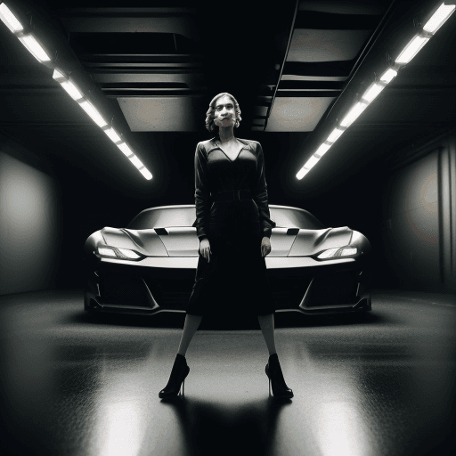 AI generated: Cinematic, animated scene of  a woman standing on the right side a modern car , RAW photo, highest q...