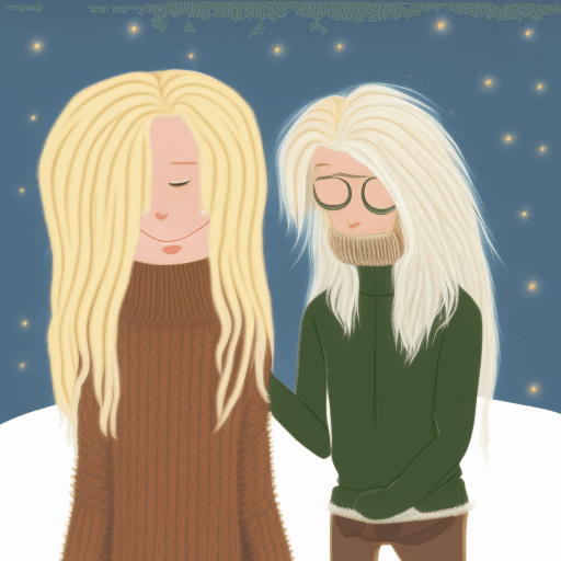 AI generated: blond woman with long crully hair spreading along his shoulders to the knee bundled up in a eccentri...