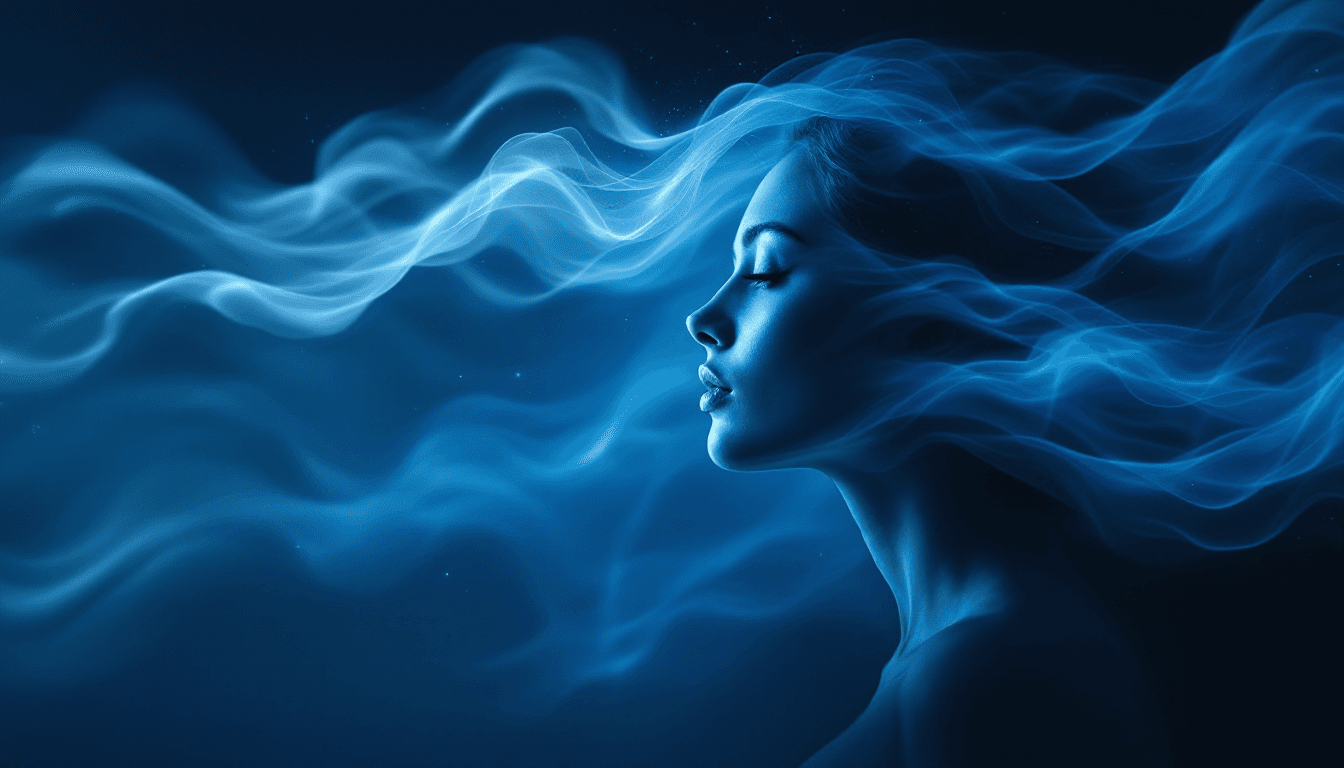 AI generated: surreal semi realistic landscape photograph, cool blue light to dark gradients, muted soft tones, da...