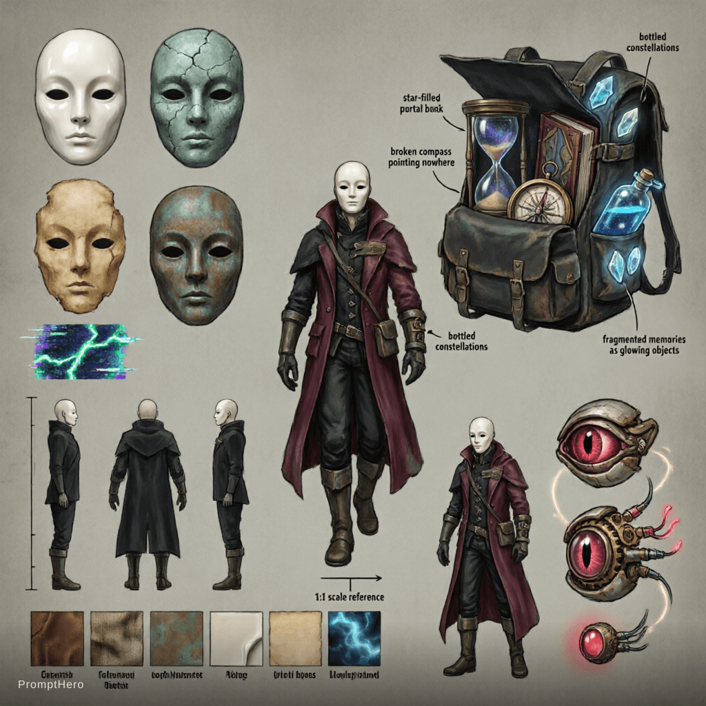 AI generated: CHARACTER SHEET | LIMBØ

Full-body character turnaround sheet of "LIMBØ", an iconic liminal wanderer...