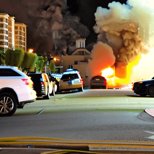 AI generated: Dui explosions and escalating smoke columns from the surrounding residential buildings in the city, ...