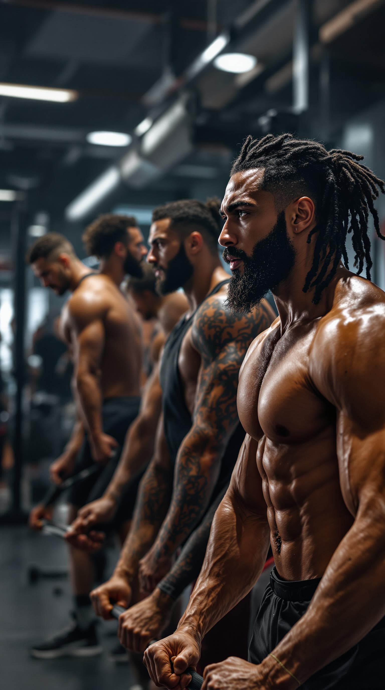 AI generated: A group of diverse athletes working out together in a gym, high-energy atmosphere, ultra-realistic.
