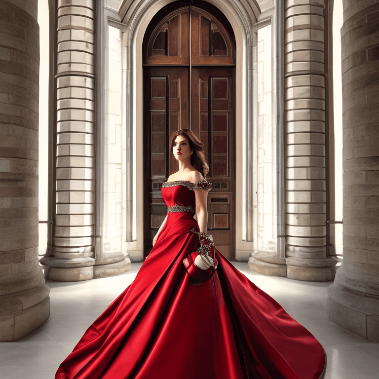 AI generated: 1Woman, Royalty,Red dress,  Castle Interior, fancy building, (Realistic), (beautiful looking),(Cute ...