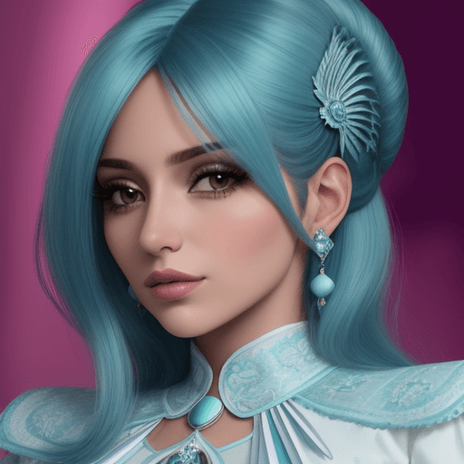AI generated: mujer bella con cabello lila y traje celeste