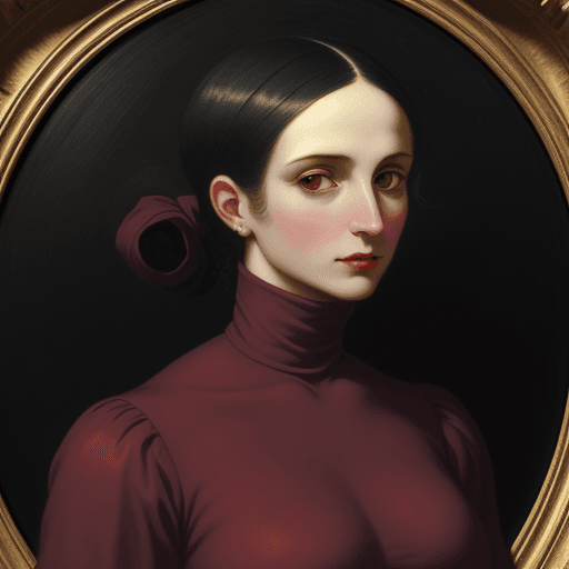 AI generated: a neoclassicism painting of a 40yo vampire woman wearing belted turtleneck