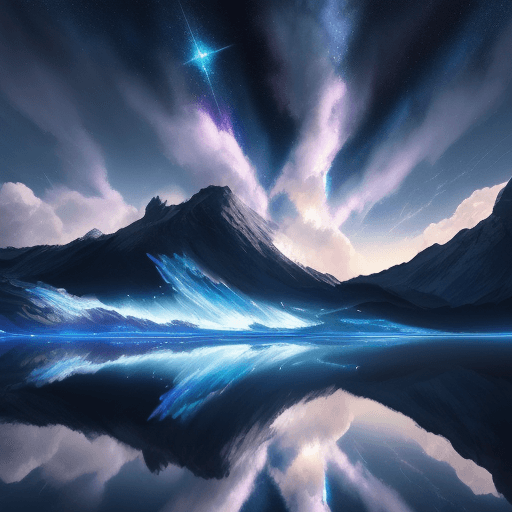 AI generated: Beautiful prismatic-plasma lake blue crystal, mounteins epic, digital painting,  extreme detail, 4k,...