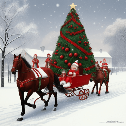 AI generated: USSR,christmas,christmas tree, Santa Claus and Snow Maiden, sleigh, horses