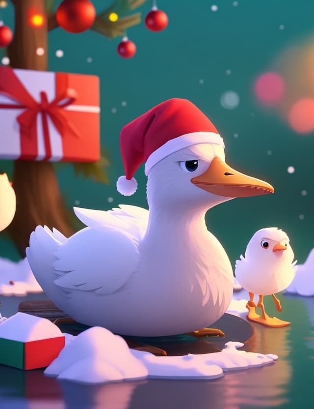 AI generated: a ugly duckling , colorful christmas illustrations ,3D animation , full frame , Simple, Minimalist ,...