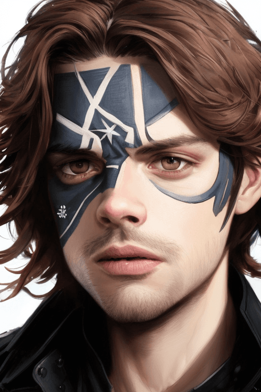AI generated: sebastian stan as bucky barnes with his face painted. face painting of flowers. beautiful highly det...