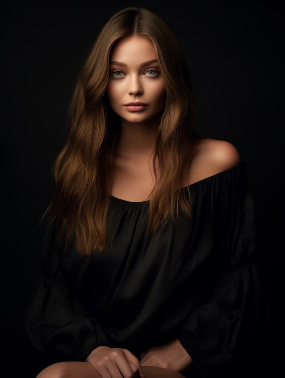 AI generated: a woman in a black top posing for a picture, a picture, by Emma Andijewska, tumblr, miranda kerr, bl...