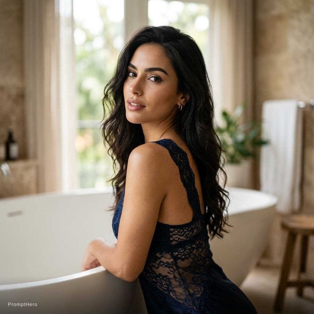 AI generated: a stunning, photorealistic portrait of a beautiful woman in an intimate and serene indoor setting. S...