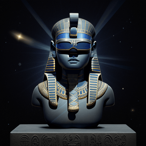 AI generated: deeply carved Egyptian hieroglyphic depicted in ancient dark blue stone of an Egyptian god wearing a...
