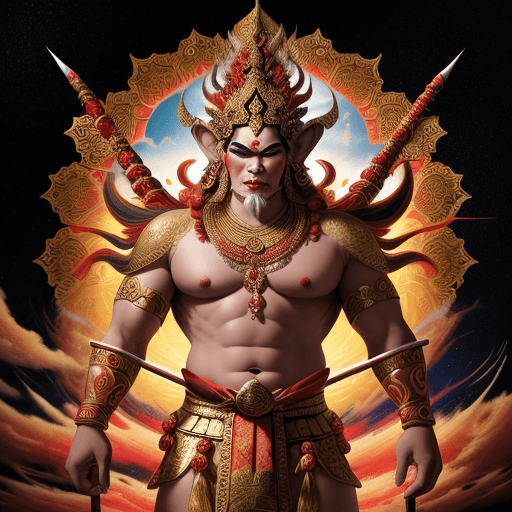 AI generated: This image depicts a mythical giant resembling 'Tosakan' from the Ramakien, the Thai version of the ...