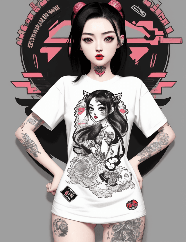 AI generated: Jing Tian, illustration, white backround, vectorial, design for t-shirt,patch, stickers, inkedgirl, ...