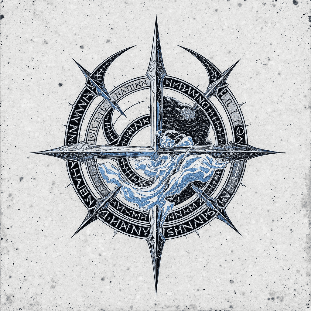 AI generated: An ancient sigil that is an emblem for the ice nations with extreme detail and is simplistic at the ...