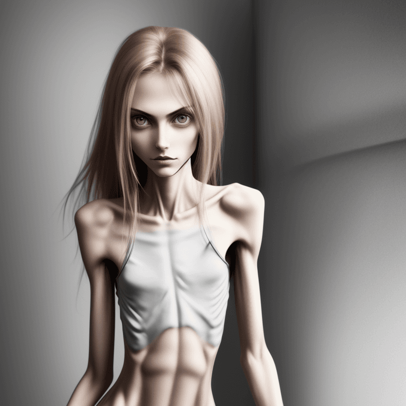 AI generated: extreme beautiful skinny face of skinny (almost anorexic) girl