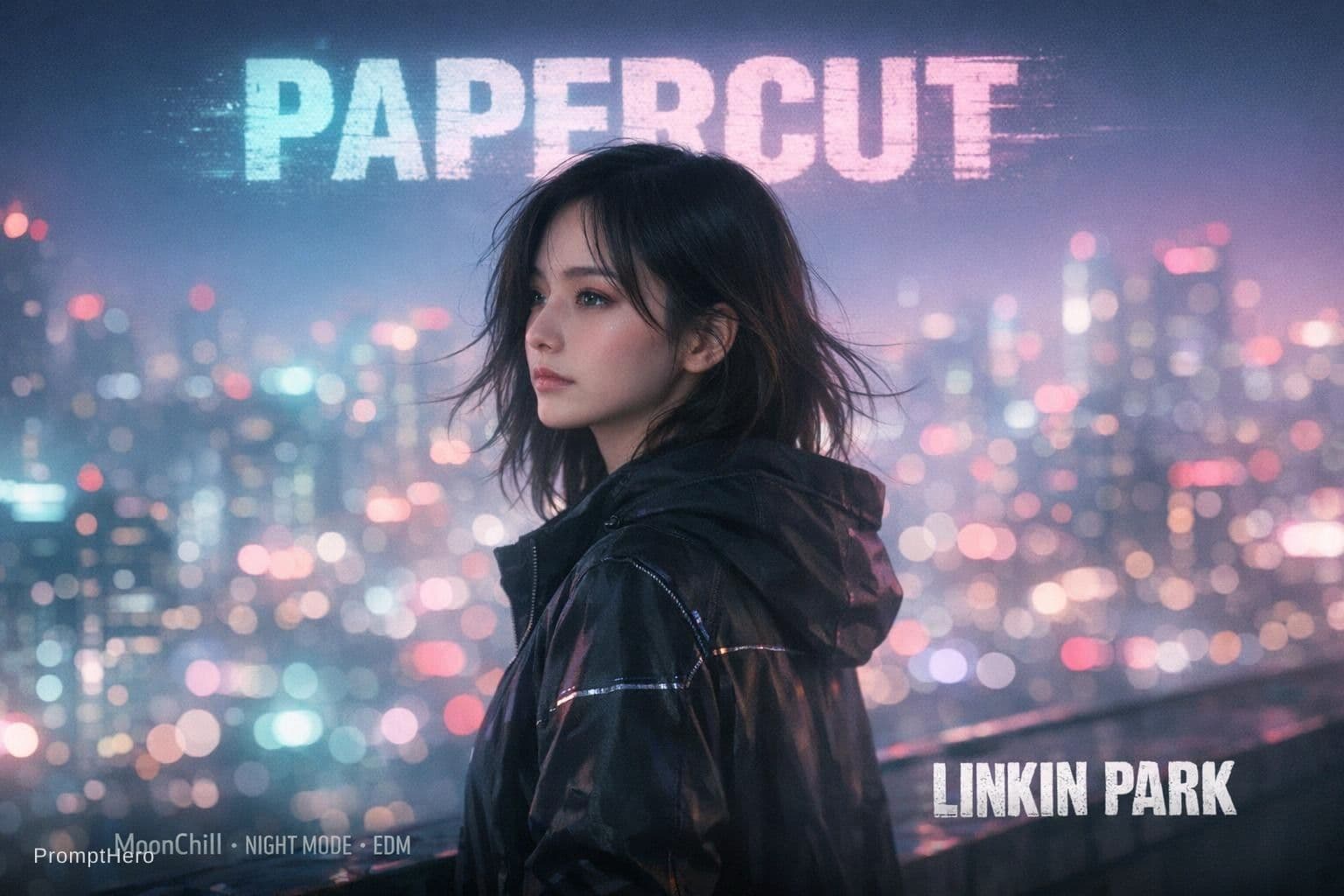 AI generated: { "meta": { "aesthetic_goal": "Ultra Realistic Cinematic Music Cover / Soft Cyberpunk Pastel", "vibe...
