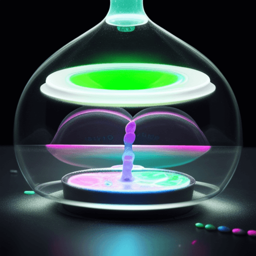 AI generated: Bacterial colony in petri-dish, Neon color colony, white laboratory